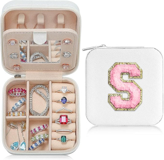 Parima Bridesmaid Gifts for Wedding Day, Bridesmaid Gifts for Women | Bridesmaid Proposal Gifts Unique Gifts | Wedding Travel Essentials Small Jewelry Box | Travel Jewelry Case - Letter S, White
