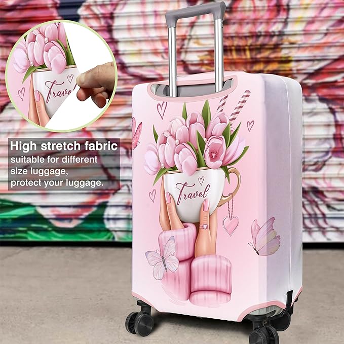 Travel Luggage Cover Suitcase Protector Fits 18-32 Inch Wheel Covers PatternedTravel Related Items Flower Luggage Protector Elastic XL