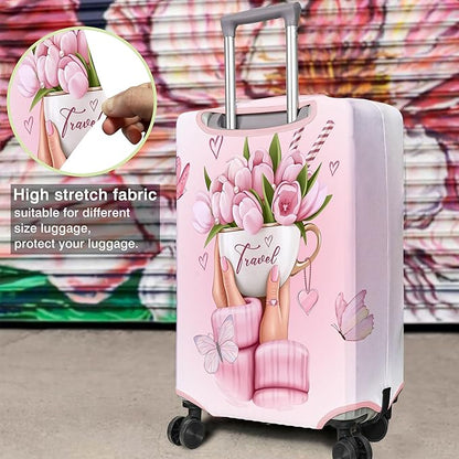 Travel Luggage Cover Suitcase Protector Fits 18-32 Inch Wheel Covers PatternedTravel Related Items Flower Luggage Protector Elastic XL