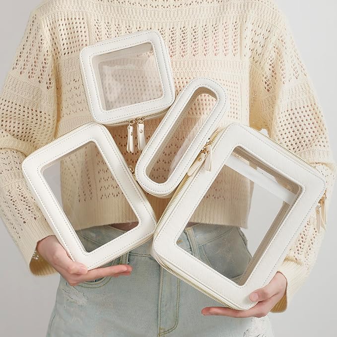 Aveniee Clear Makeup Bag Organizer,Large Travel Toiletry Bag for Women, Waterproof Cosmetic Pouch with Zippers,Car Organizers and Storage Case for Accessories,White