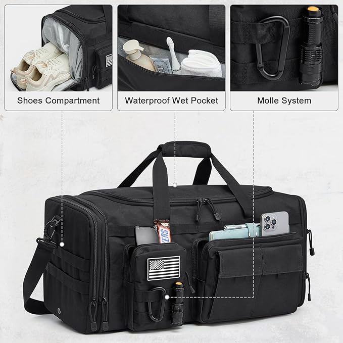 G4Free 3-in-1 Duffle Bag for Travel, Large Gym Duffle Backpack for Men Women with Shoes Compartment and Wet Pocket, Black