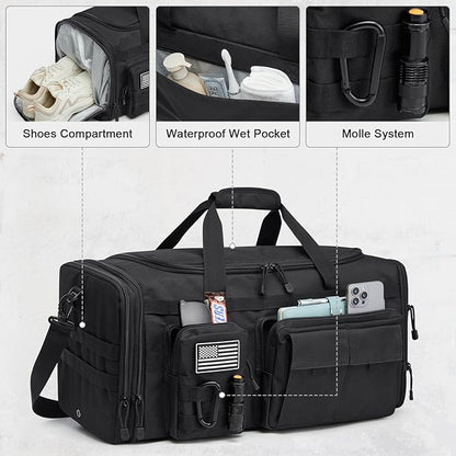 G4Free 3-in-1 Duffle Bag for Travel, Large Gym Duffle Backpack for Men Women with Shoes Compartment and Wet Pocket, Black