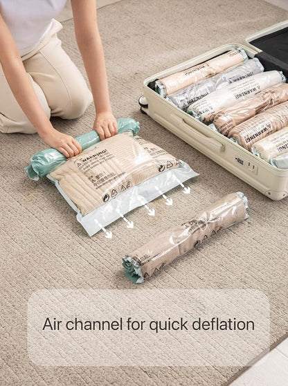 NeatNest 6 Pack Travel Roll-Up Vacuum Storage Bags – 40×60cm (15.7"×23.6"), No Vacuum Needed, Compression Packing Bags for Clothes, Carry-On Luggage, Camping, and Travel