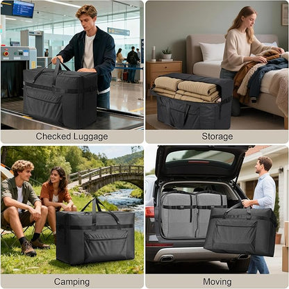 SUNUP Large Duffle Bag for Travel, 80L Foldable Travel Duffel Bag for Men Women, Waterproof Overnight Weekender Moving Storage Bags, Black