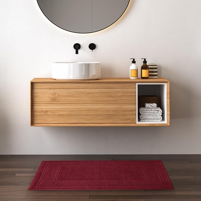 Avalon Towels Red Bath Mat - 100% Cotton Set of 2 Absorbent Bathmat - Bathroom Mats Quick Dry Bath Mats for Bathrooms (22x34 Inches)