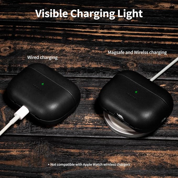 Belemay Handcrafted Full-Grain Vegetable-Tanned Leather Case for AirPods Pro 3rd Gen (2025), Classy Two-Tone Effect, Natural Patina, Compatible with MagSafe, Compatible with Airpods Pro 3, Black