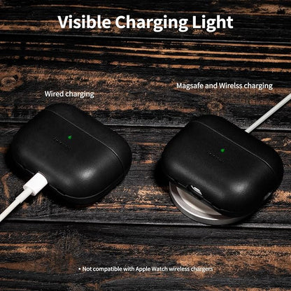 Belemay Handcrafted Full-Grain Vegetable-Tanned Leather Case for AirPods Pro 3rd Gen (2025), Classy Two-Tone Effect, Natural Patina, Compatible with MagSafe, Compatible with Airpods Pro 3, Black