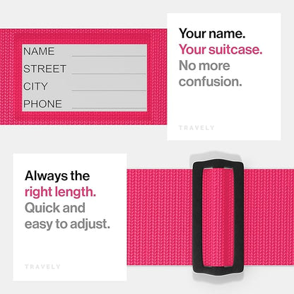 TRAVELY Luggage Straps - Particularly conspicuous & Secure - Incl. 4 Name Tags - Luggage Strap Ideal crosswise - [Set of 4]