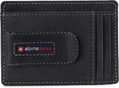 Alpine Swiss RFID Dermot Money Clip Front Pocket Wallet For Men Leather Hampton Collection Nubuck Black