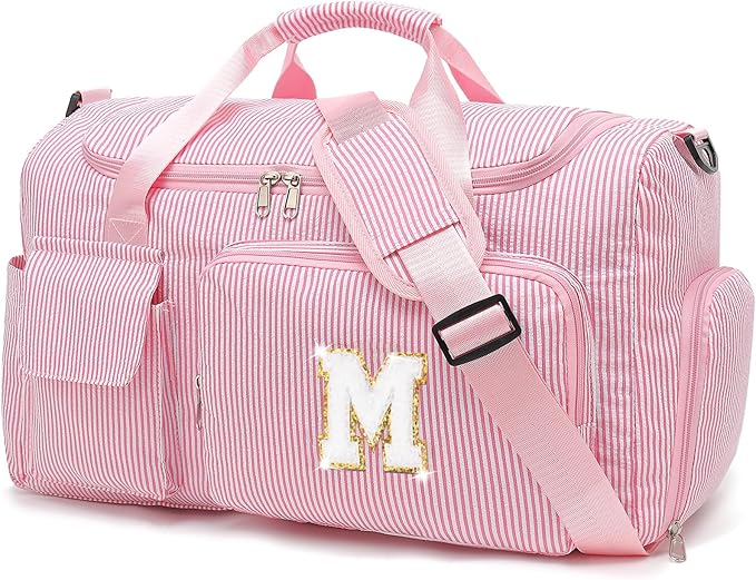 Kids Travel Duffle Bag Dance Bag Gifts for Girls Initial Gym Bag with Shoes Compartment for Women Lightweight Weekender Bags Pink-M