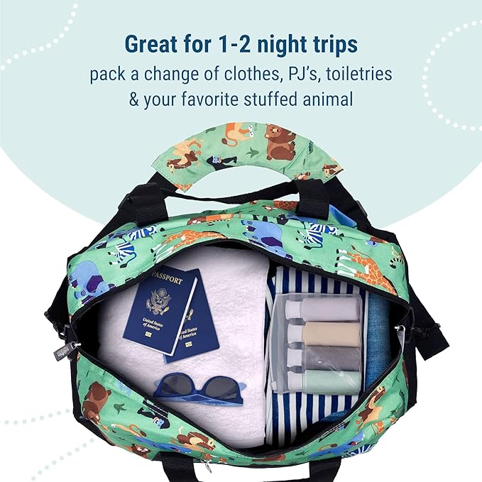 Wildkin Kids Overnighter Duffel Bag – Carry-On Size, Ideal for School & Sleepovers – Wild Animals