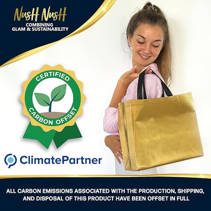 Nush Nush Shiny Gold Gift Bags Bulk – Set of 60 Reusable Gold Gift Bags With Handles - Perfect Goodie Bags Christmas Gifts, Birthday Party Favors, Small Business, Events, Weddings - 13Wx5Dx11H Size