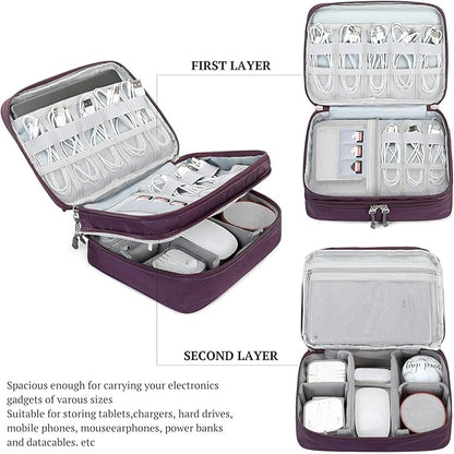 MIRLEWAIY Electronic Organizer Accessory Tech Pouch Water-resistent Travel Cable Storage Bag for Charger, Cables, Power Bank, Hard Drive, Cords, USB, SD Card, Purple