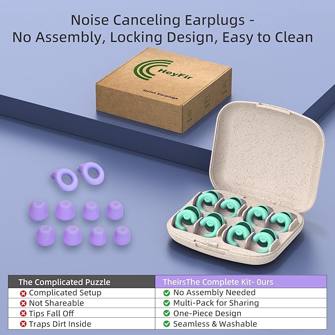 50dB Noise Cancelling Ear Plugs for Sleeping, Reusable Silicone Ear Plugs for Noise Reduction, Ultra-Soft for Small Ear Canals, Concerts, Travel, Office (4 Pairs, Green)