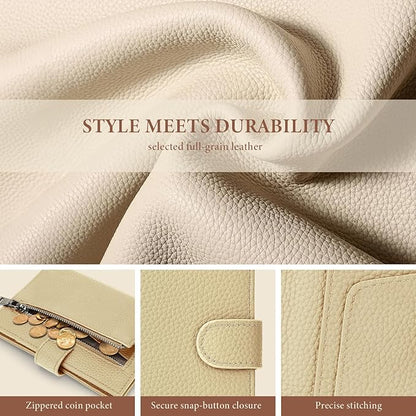 Genuine Leather Passport Holder for Women Men, Hidden Airtag Pocket, RFID Blocking, Zippered Coins Pocket & Cash Compartment Travel Gifts Essentials Passport Cover Case - Warm Grey