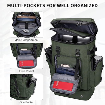 WITZMAN Travel Backpack for Men Women Carry on Bags for Airline Approved Convertible Duffle Luggage Backpack Shoe Compartment（B691 Green）