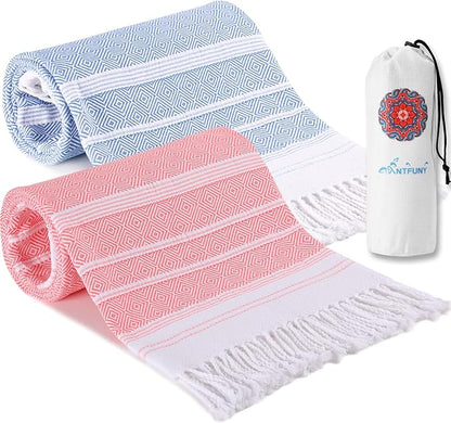 2 Packs Turkish Beach Towels Quick Dry Sand Free Soft Absorbent Extra Large Xl Big Blanket Adult Oversized Bath Towel Lightweight Thin Sandless Fast Drying Compact No Sand Packable Vacation Essentials