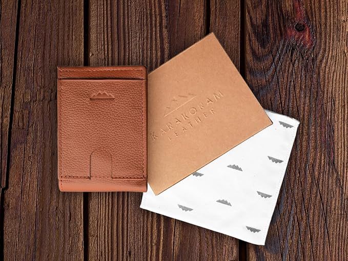 KARAKORAM LEATHER Artisan Made Premium Cowhide Leather Slim BiFold Wallet for Men | RFID Blocking Front Pocket Everyday Carry | Fits 12-14 Cards with 2 External Quick Access Slots (Sandstone Tan)