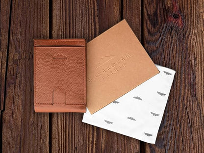 KARAKORAM LEATHER Artisan Made Premium Cowhide Leather Slim BiFold Wallet for Men | RFID Blocking Front Pocket Everyday Carry | Fits 12-14 Cards with 2 External Quick Access Slots (Sandstone Tan)