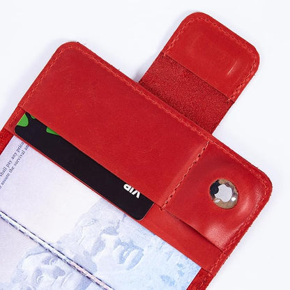 Leather Passport Holder with AirTag Slot - Travel Passport Wallet Compatible with Airtag Passports Cover with Card Slots & Note Compartment, Magnetic Closure, Genuine Leather Crazy Horse, Vintage Red