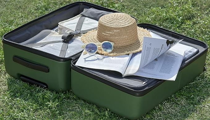 NINETYGO Trunk Luggage 24 Inch, Medium Checked Luggage with Double Spinner Wheels, Anti-Burst Zipper, Hard Case PC Suitcase, Lightweight Travel Luggage, TSA Approved (Seaweed Green, Hudson)