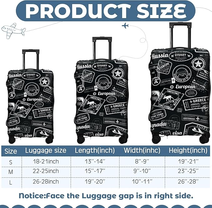 Sherr 3 Pieces Travel Luggage Cover Suitcase Protector Anti Scratch Suitcase Washable Baggage Covers(S/medium/l,Vintage Theme,Black White)