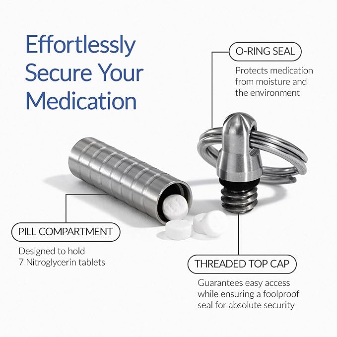 Cielo Pill Holders - Extra-Small Nitro Keychain Pill Holder, Made in USA, Titanium Keychain Container, Waterproof Pill Case, Stores 7 Nitro Pills