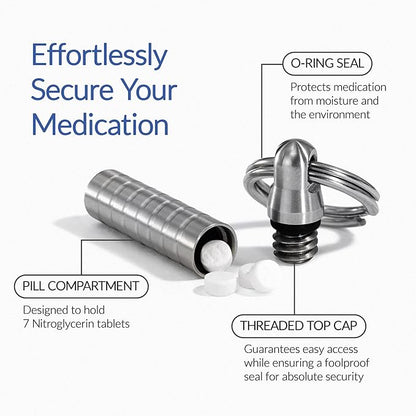 Cielo Pill Holders - Extra-Small Nitro Keychain Pill Holder, Made in USA, Titanium Keychain Container, Waterproof Pill Case, Stores 7 Nitro Pills