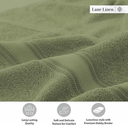 Lane Linen 100% Cotton 4 Pack Bath Towels (30"x60") - Zero Twist, Mercerized Cotton Bathroom Towel Set - Quick Dry, Extra Soft & Absorbent Large Bath Towels - Tumble Dry Regains Fluffiness - Oil Green