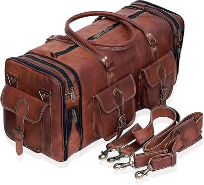 Leather Handmade Vintage Travel Luggage 32 Inch Leather Duffle Bag for Men and Women Gym Sports Bags Weekender Travel Overnight Carry On Duffel Bag Gift For Men (34 inch)