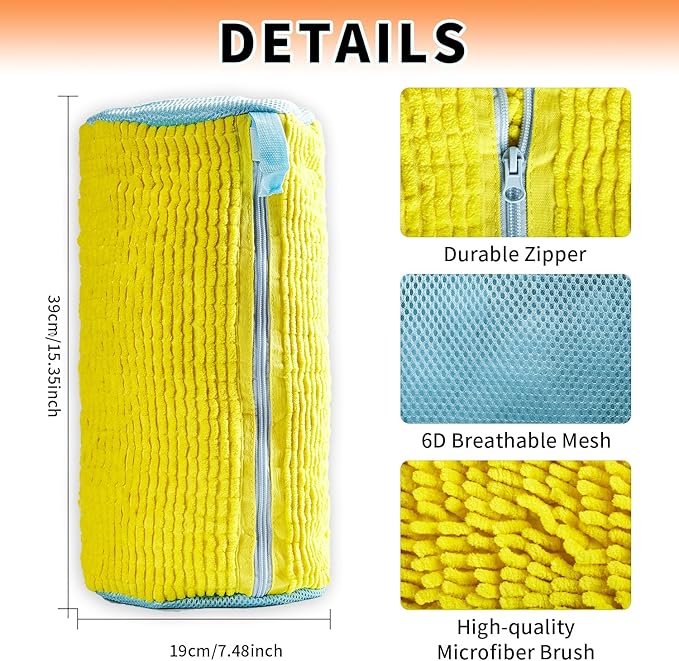 2Pcs Reusable Shoe Cleaning Bag, Yellow Mesh, Polyester, Laundry Bags, Zipper Closure, XX-Large, Modern, Hangable, Scratch Resistant, 2 Count