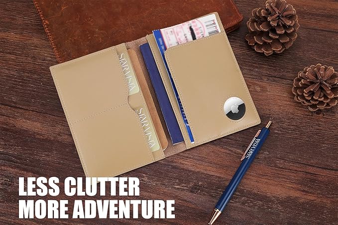 STAR VISTA Albatross Leather Travel Passport Holder, Minimalist Design, Calfskin Leather Case for Women and Men - Slim Passport Wallet, Bifold, RFID Blocking, with AirTag Holder, Ivory