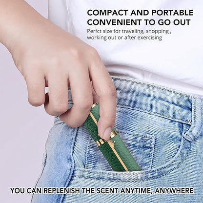 8ML Travel Perfume Refillable Atomizer, Mini Genuine Leather Cologne Sprayer, Protable Pocket Size Empty Fragrance Spray Bottle (Green)