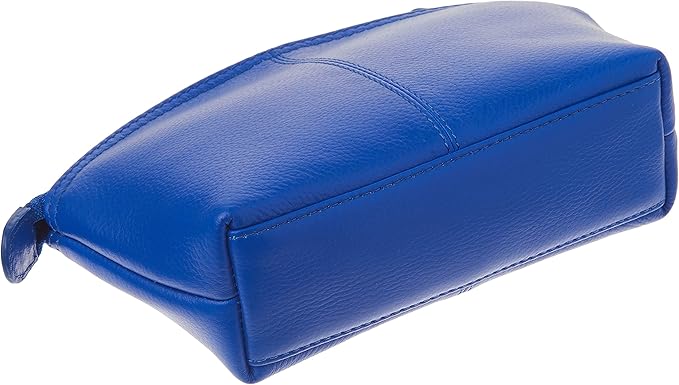 ili New York Genuine Leather Cosmetic Pouch - RFID Blocking Leather Travel Organizer Bag with Top Zip Closure and Interior Zip Pocket, Compact Lightweight Make Up Bags, Cobalt
