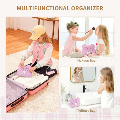 Initial Makeup Bag | Makeup Bags | Travel Cosmetic Bag | Birthday Gifts for Girls | Christmas Gifts for Kids | Birthday Gift for 4 5 6 7 8 9 10 11 12 13 Years Old Girl | Pink P