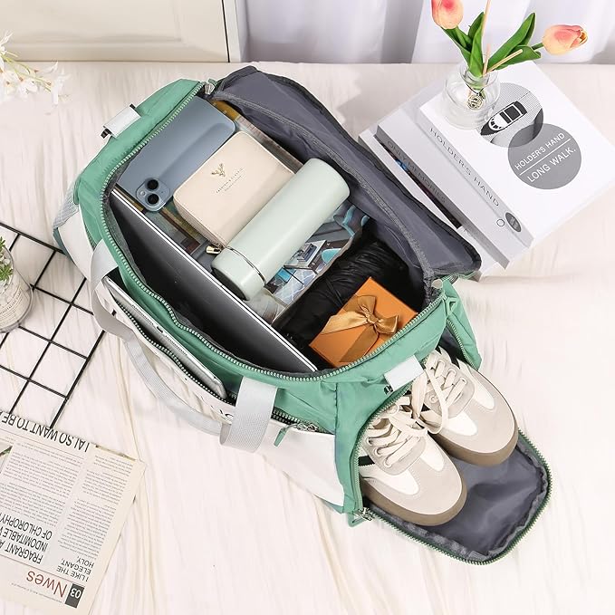 Personalized Duffel Bag Custom Sport Gym Travel Bags Embroidered Name Text Customized Dry Wet Separated Weekend Waterproof Bag for Women Men (A-Green)