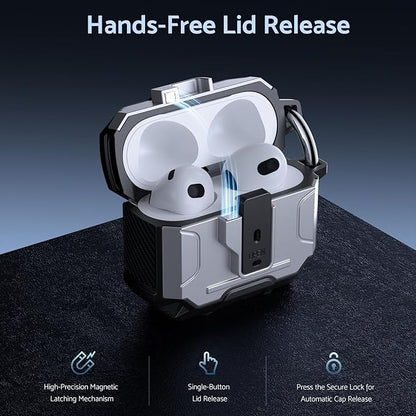 DASFOND Armor Cover Airpods 3 Generation Case, Military Grade Full Body Shockproof Protection Hard Case, Support Wireless Charging with Keychain, Magnetic Lid, Front LED Visible, Silver