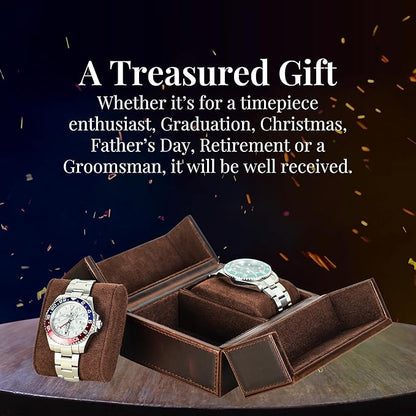 Dual-Opening Leather Watch Box with Detachable Cushions – Stylish Travel Watch Case for 2 Watches - Magnetic Snap Closure, Brown
