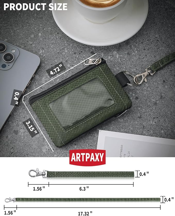 Minimalist Wallet For Mens Womens, Keychain RFID Blocking Zipper Small Wallet with ID Window 2 Lanyards,Water Resistant Travel Cash Card Coin Case Boys Girls