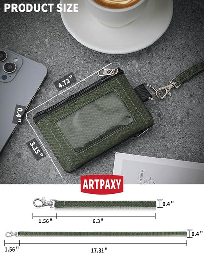 Minimalist Wallet For Mens Womens, Keychain RFID Blocking Zipper Small Wallet with ID Window 2 Lanyards,Water Resistant Travel Cash Card Coin Case Boys Girls