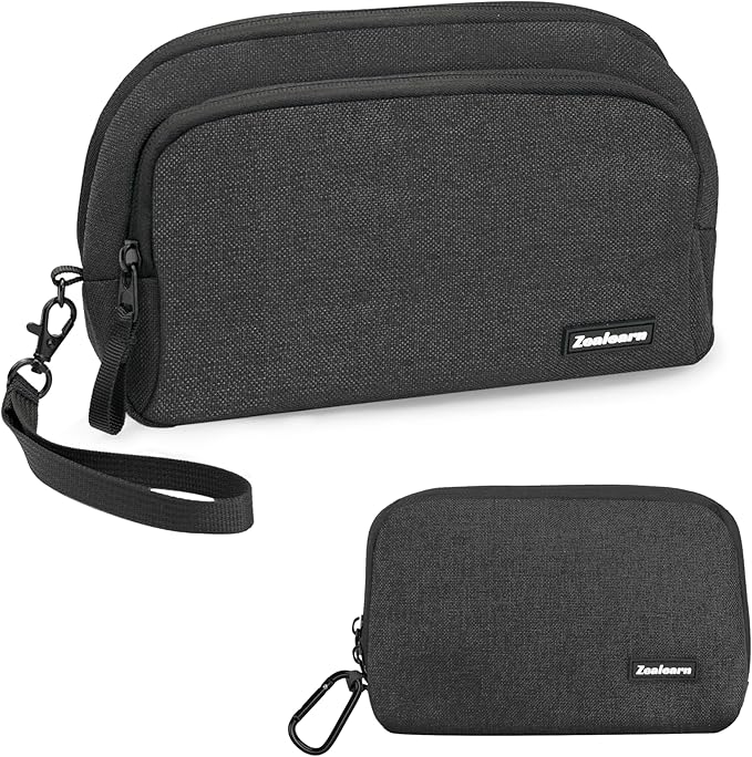 Travel Tech Carrying Pouch - Portable Electronics Organizer Travel Case, Portable Tech Organizer, All-in-One Storage Bag for Charging Cable (2 Pack, Black, Medium+Small)