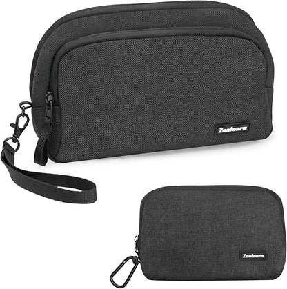 Travel Tech Carrying Pouch - Portable Electronics Organizer Travel Case, Portable Tech Organizer, All-in-One Storage Bag for Charging Cable (2 Pack, Black, Medium+Small)