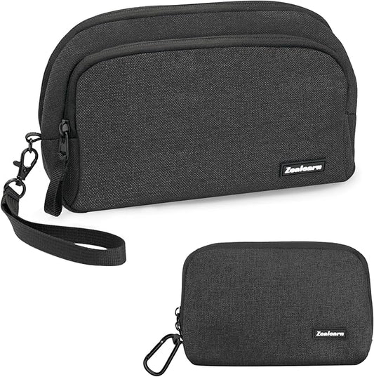Travel Tech Carrying Pouch - Portable Electronics Organizer Travel Case, Portable Tech Organizer, All-in-One Storage Bag for Charging Cable (2 Pack, Black, Medium+Small)