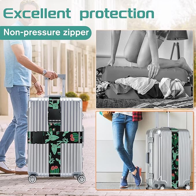 Slohif Luggage Straps for Suitcases Travel Belt Accessories Luggage Connector Identifiers Over Handle with Buckle Unique Boho Nylon Adjustable Strap for Sleeping Bag Car Seat Cactus (2 Pack)