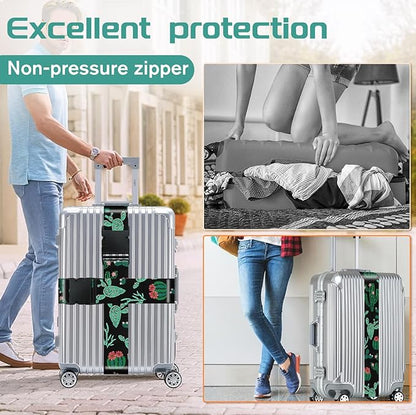 Slohif Luggage Straps for Suitcases Travel Belt Accessories Luggage Connector Identifiers Over Handle with Buckle Unique Boho Nylon Adjustable Strap for Sleeping Bag Car Seat Cactus (2 Pack)