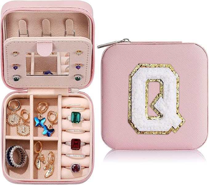 Parima Travel Jewelry Organizer for Women | Necklace, Earring, Ring Organizer | Women's Travel Gifts - Letter Q, Pink