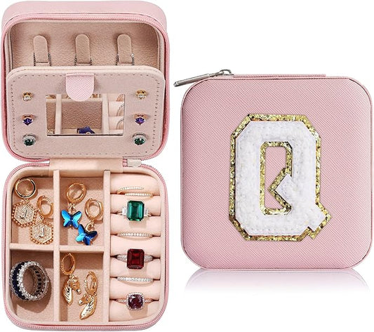 Parima Travel Jewelry Organizer for Women | Necklace, Earring, Ring Organizer | Women's Travel Gifts - Letter Q, Pink