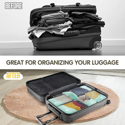 Compression Packing Cubes 8 Set, Dual Zipper Compression Packing Cubes for Travel, See-Through Mesh Packing Bags for Suitcases, packing cubes with shoe bag