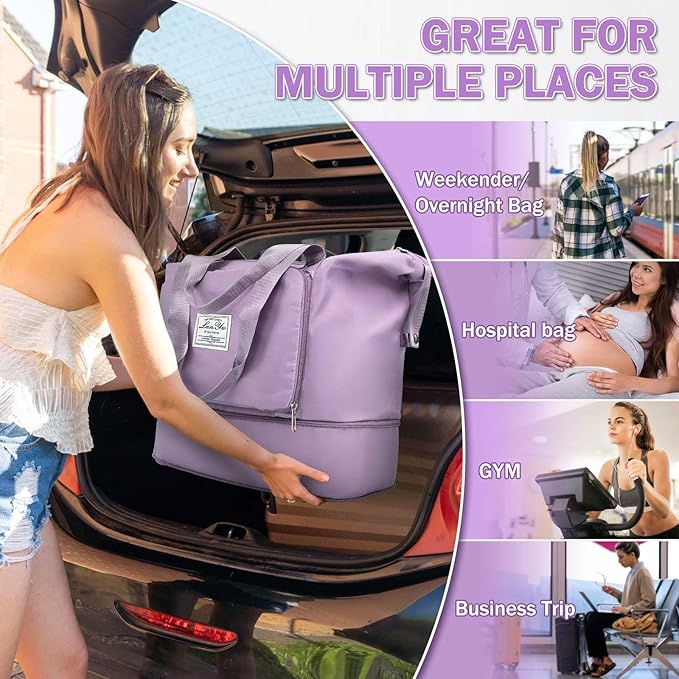 Ranslen Large Capacity Folding Travel Bag,Expansion Travel Duffel Bag with Dry and Wet Separation Portable Travel Duffel Bag