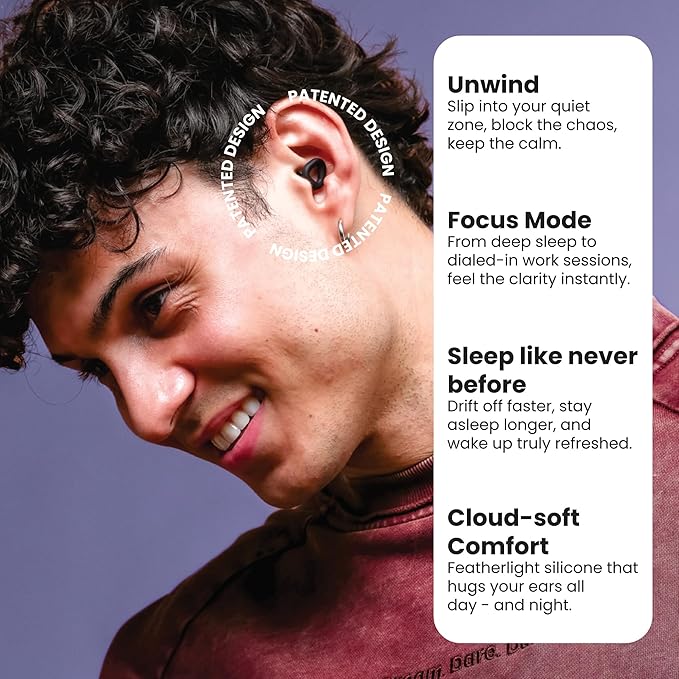 Zenz Unwind Ear Plugs for Sleeping Noise Reduction - Comfy Reusable Soft Silicone Earplugs for Focus, Study, Work - 8 Pair Eartips in XS/S/M/L - 27dB Hearing Protection with Storage Case - Onyx Black